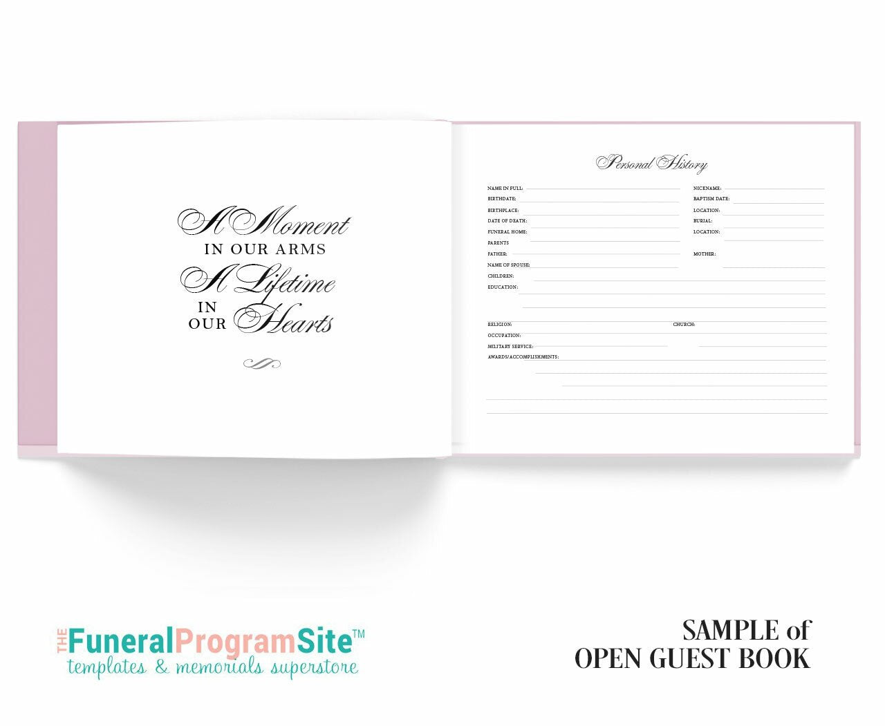 A Moment In Our Arms Linen Funeral Guest Book