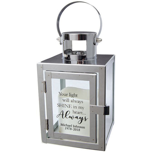 Personalized Heart Always Silver Metal Lantern.