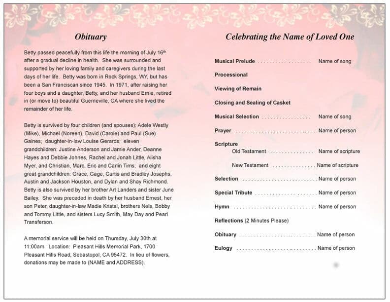 Passion Funeral Program Template.