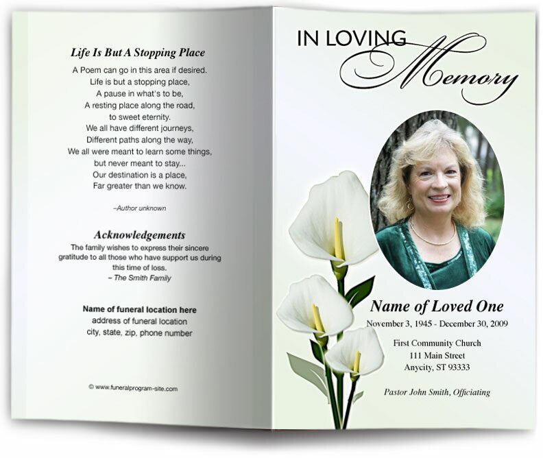 Calle Funeral Program Template | Funeral Programs Site – Funeral ...