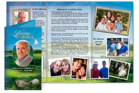 Golfer TriFold Funeral Brochure Template.