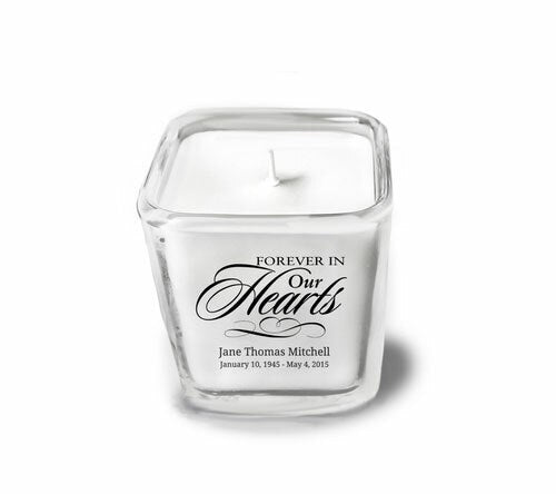 Forever In Our Hearts Personalized Glass Cube Candle.