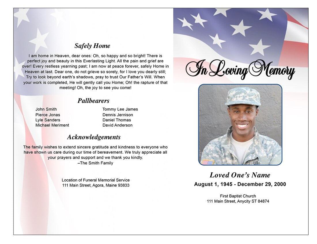 America 4-Sided Graduated Funeral Program Template.