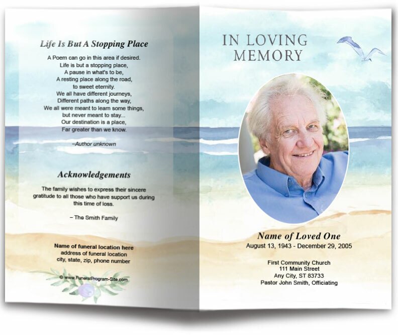 Beach Watercolor Funeral Program Template – Funeral Program-Site ...