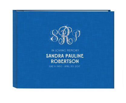 Glitter Triple Monogram Linen Cover Guest Book.