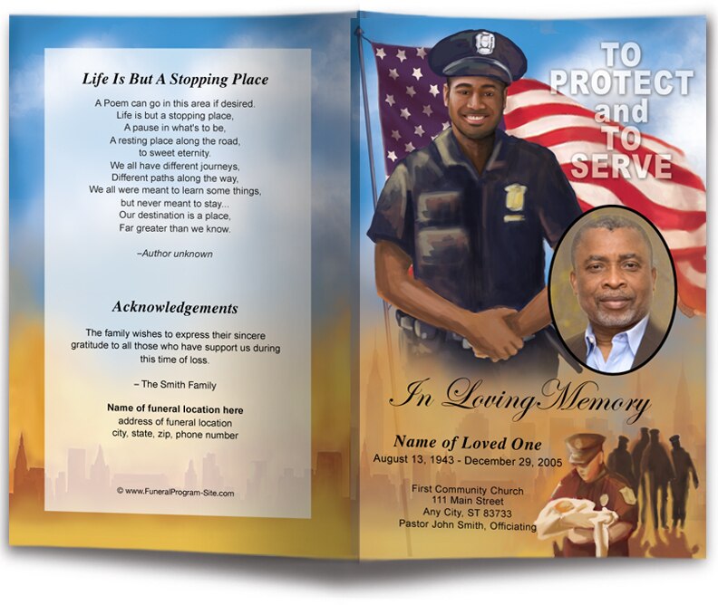 Policeman Career Funeral Program Template | Funeral Programs – Funeral ...