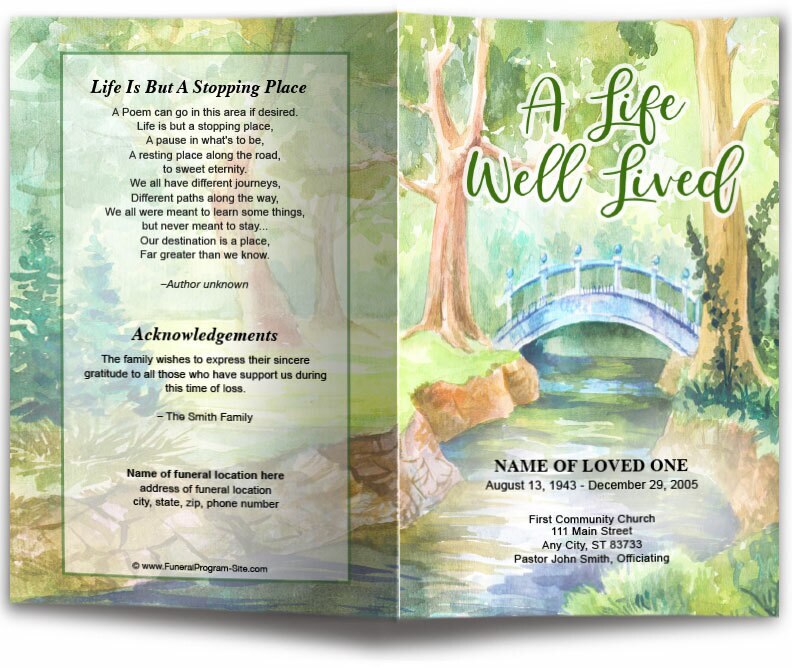 Forest Watercolor Funeral Program Template.