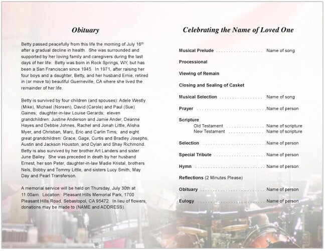 Drums Funeral Program Template.