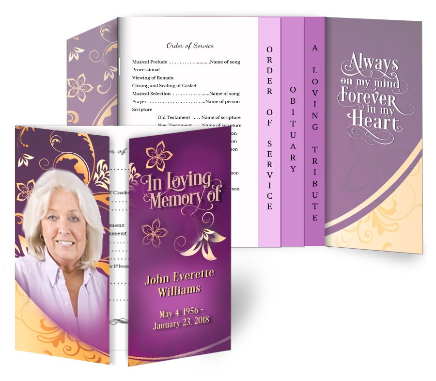 Flourish Gatefold-Graduated Combo Funeral Program Design & Print (Pack of 50).