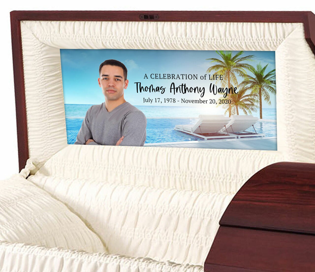 Custom Casket Panel Insert - Tropical Paradise Design.