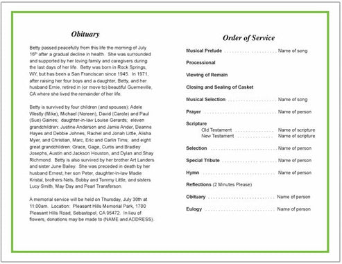 Dedication Funeral Program Template | DIY Funeral Programs – Funeral ...