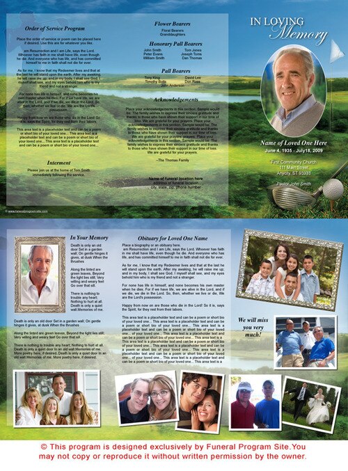 Golfer TriFold Funeral Brochure Template.