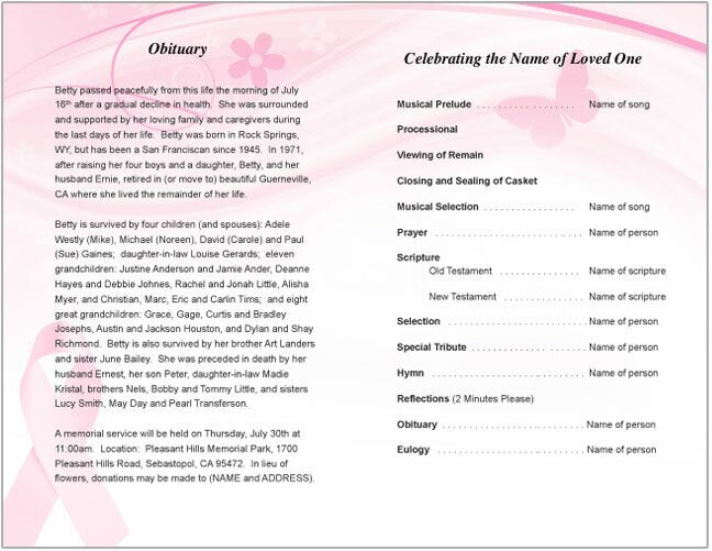 Breast Cancer Awareness Funeral Program Template.