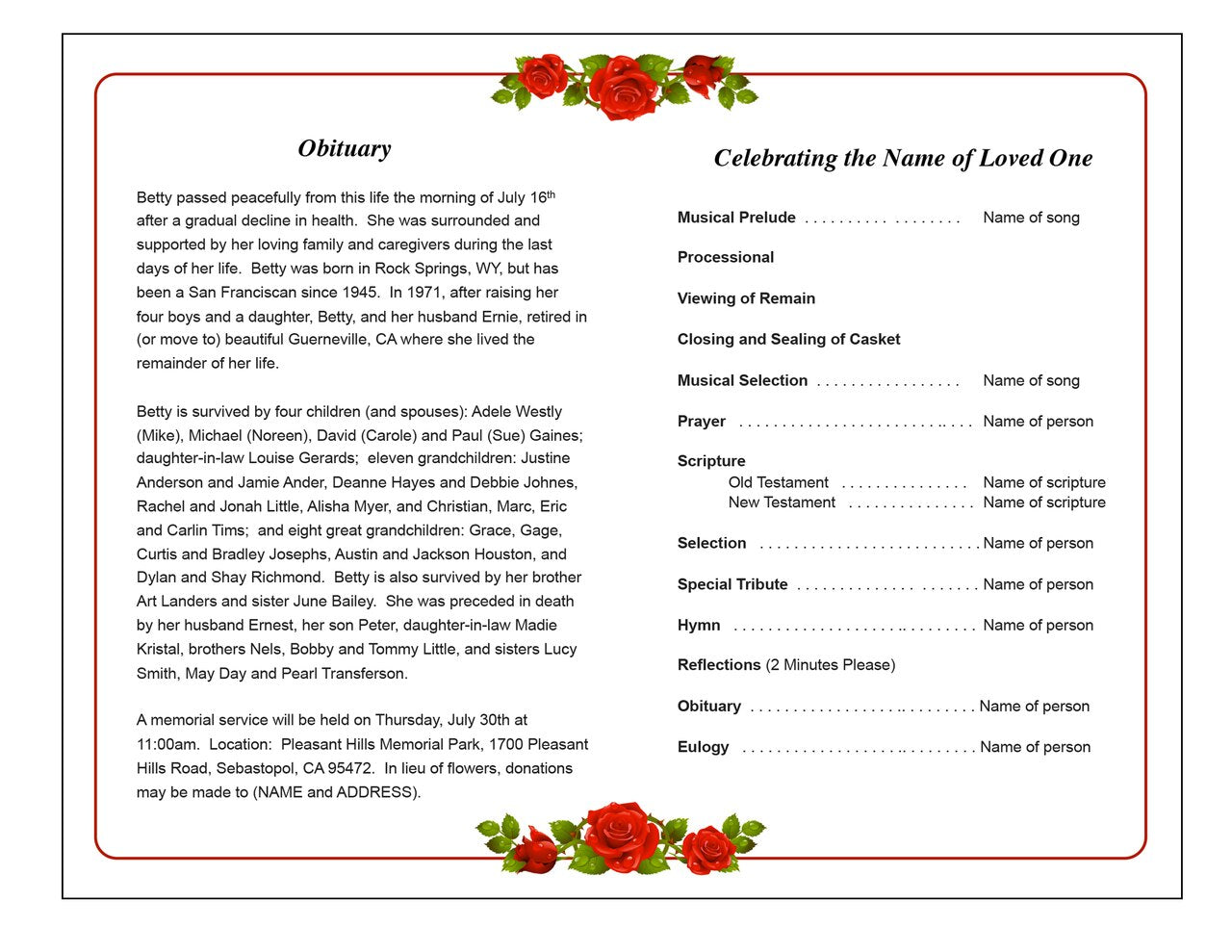 Desire Funeral Program Template.