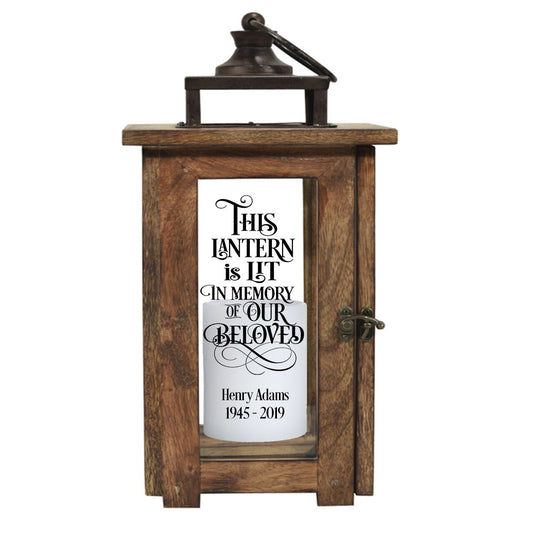 Solid Wood Outdoor Memorial Lantern With Wax Candle.