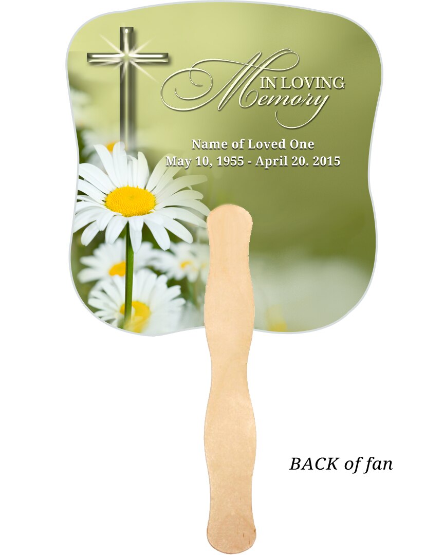 Daisy Cardstock Memorial Fan With Wooden Handle (Pack of 10).