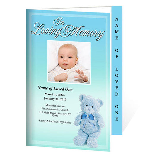 Blue Nursery 4-Sided Graduated Funeral Program Template.