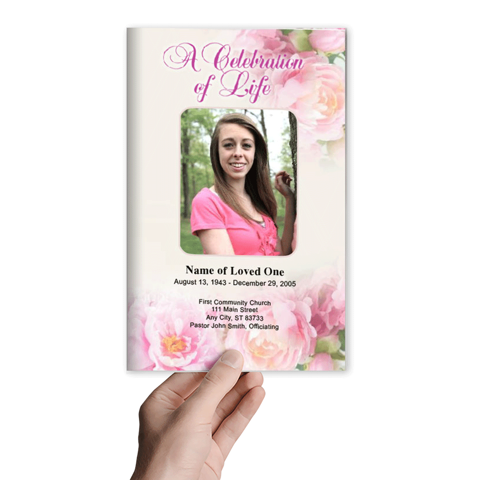 Peonies Funeral Program Template.