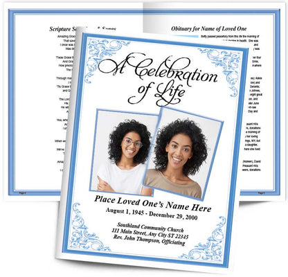 Blue Tribute Funeral Booklet Template