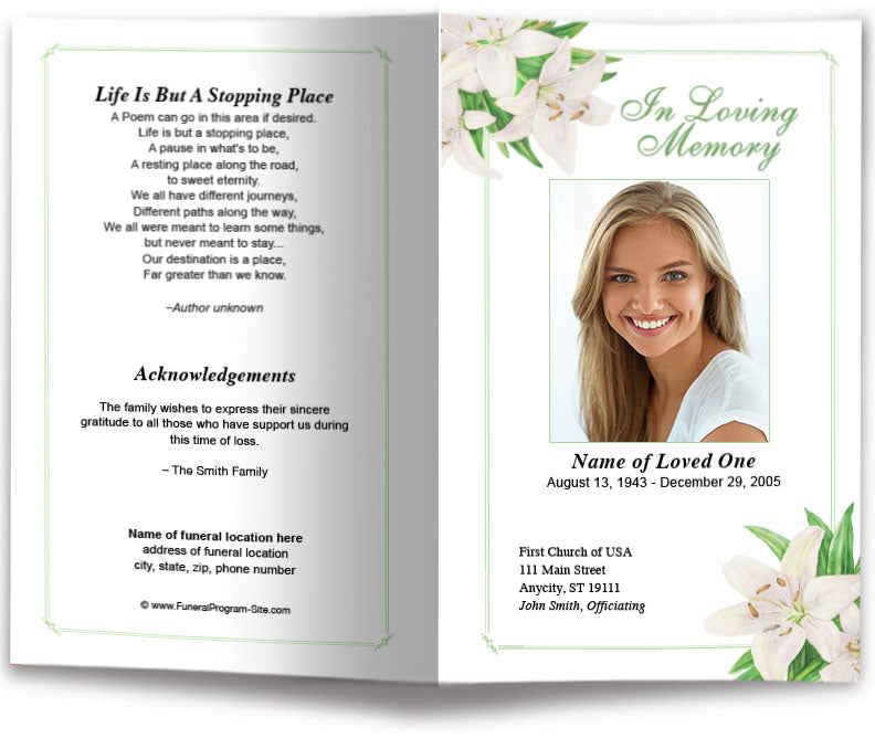 White Lilies Funeral Program Template – Funeral Program-Site Funeral ...